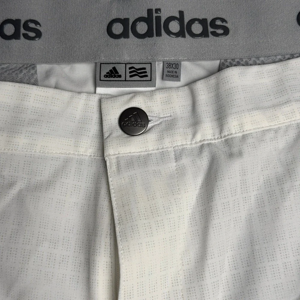 Adidas Mens Golf Pants White Micro Grid Performance Flat Front 38x30